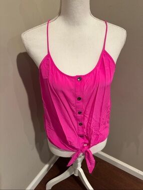 Trina Turk silk sleeveless button front tie front top